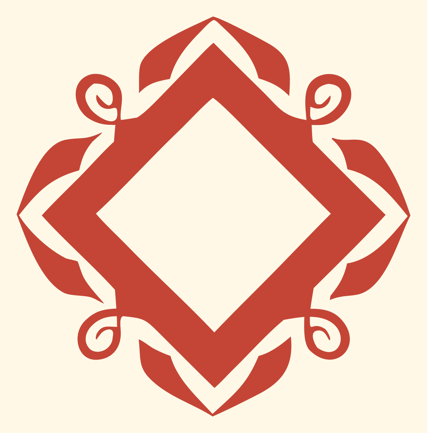 Bold Diamond Scroll Frame Crest #fff8e7/#c44536