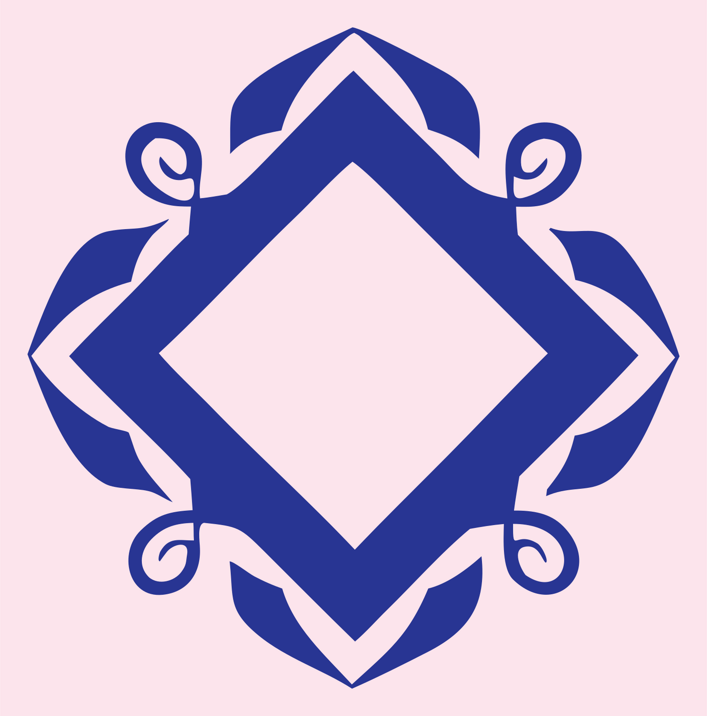 Bold Diamond Scroll Frame Crest #fce4ec/#283593