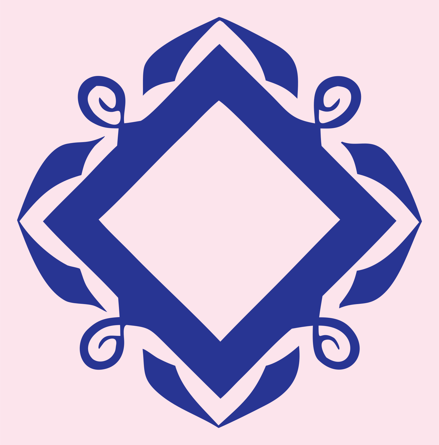Bold Diamond Scroll Frame Crest #fce4ec/#283593