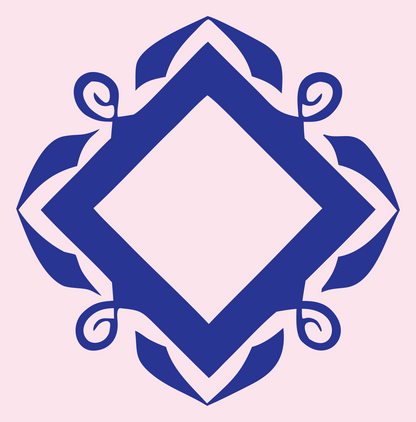 Bold Diamond Scroll Frame Crest #fce4ec/#283593