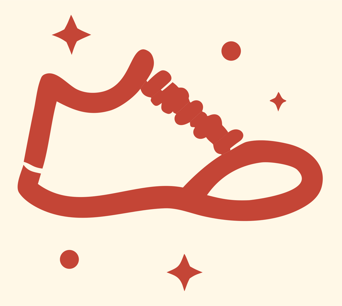 Monoline Sneaker Sparkle Badge #fff8e7/#c44536