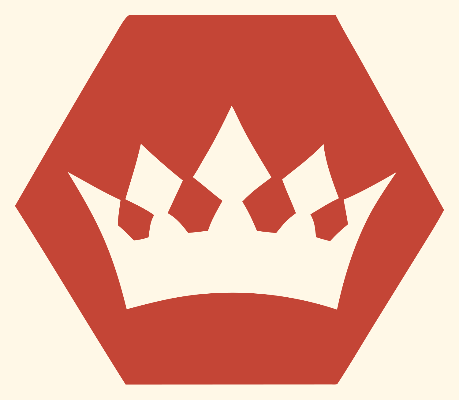 Hexagon Crown Negative Space Badge #fff8e7/#c44536