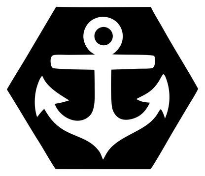 Negative Space Anchor Hexagon Badge #ffffff/#000000