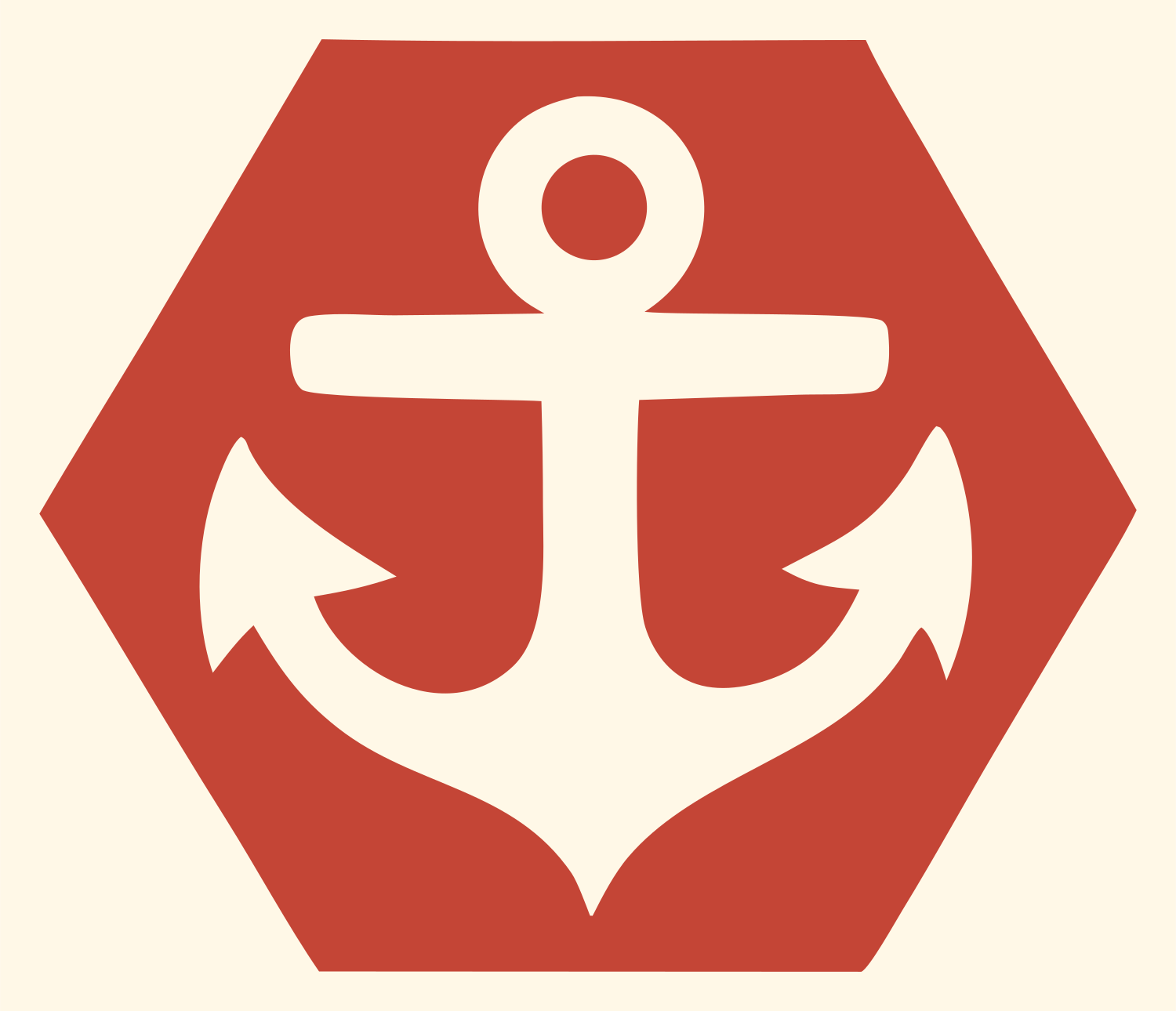 Negative Space Anchor Hexagon Badge #fff8e7/#c44536