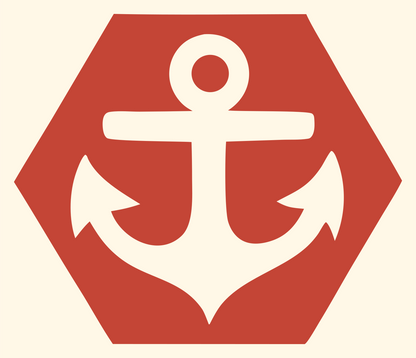 Negative Space Anchor Hexagon Badge #fff8e7/#c44536