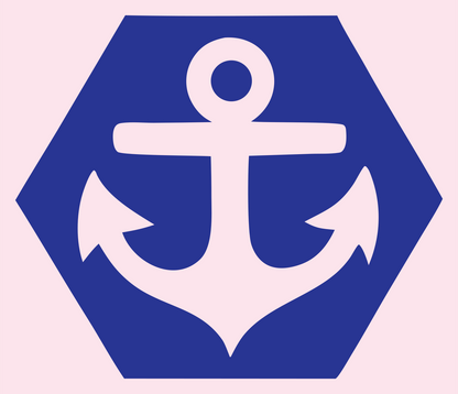Negative Space Anchor Hexagon Badge #fce4ec/#283593