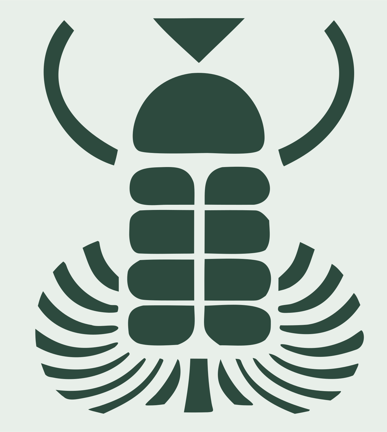 Geometric Trilobite Beetle Mark #e8efe9/#2d4a3e