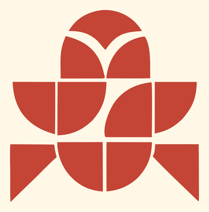 Geometric Scarab Beetle Crest #fff8e7/#c44536