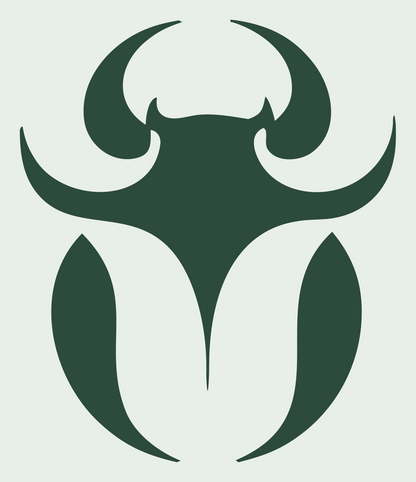 Tribal Horned Beetle Emblem #e8efe9/#2d4a3e