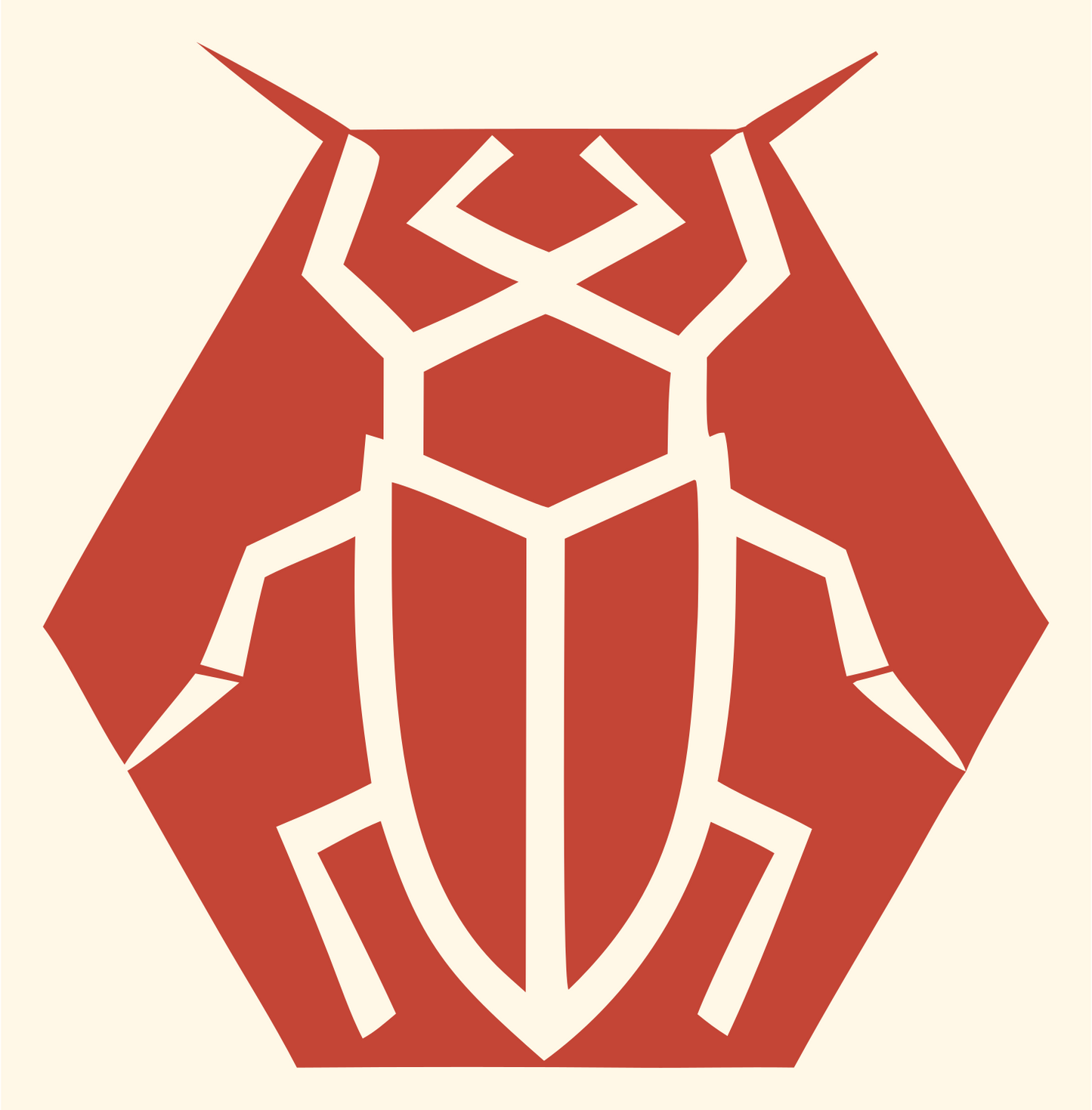 Geometric Cockroach Hexagon Badge #fff8e7/#c44536