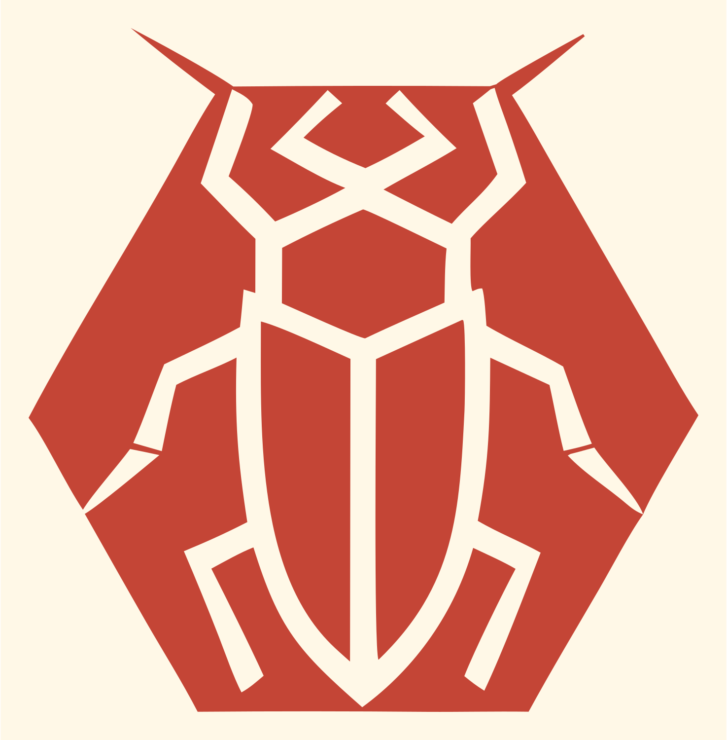 Geometric Cockroach Hexagon Badge #fff8e7/#c44536