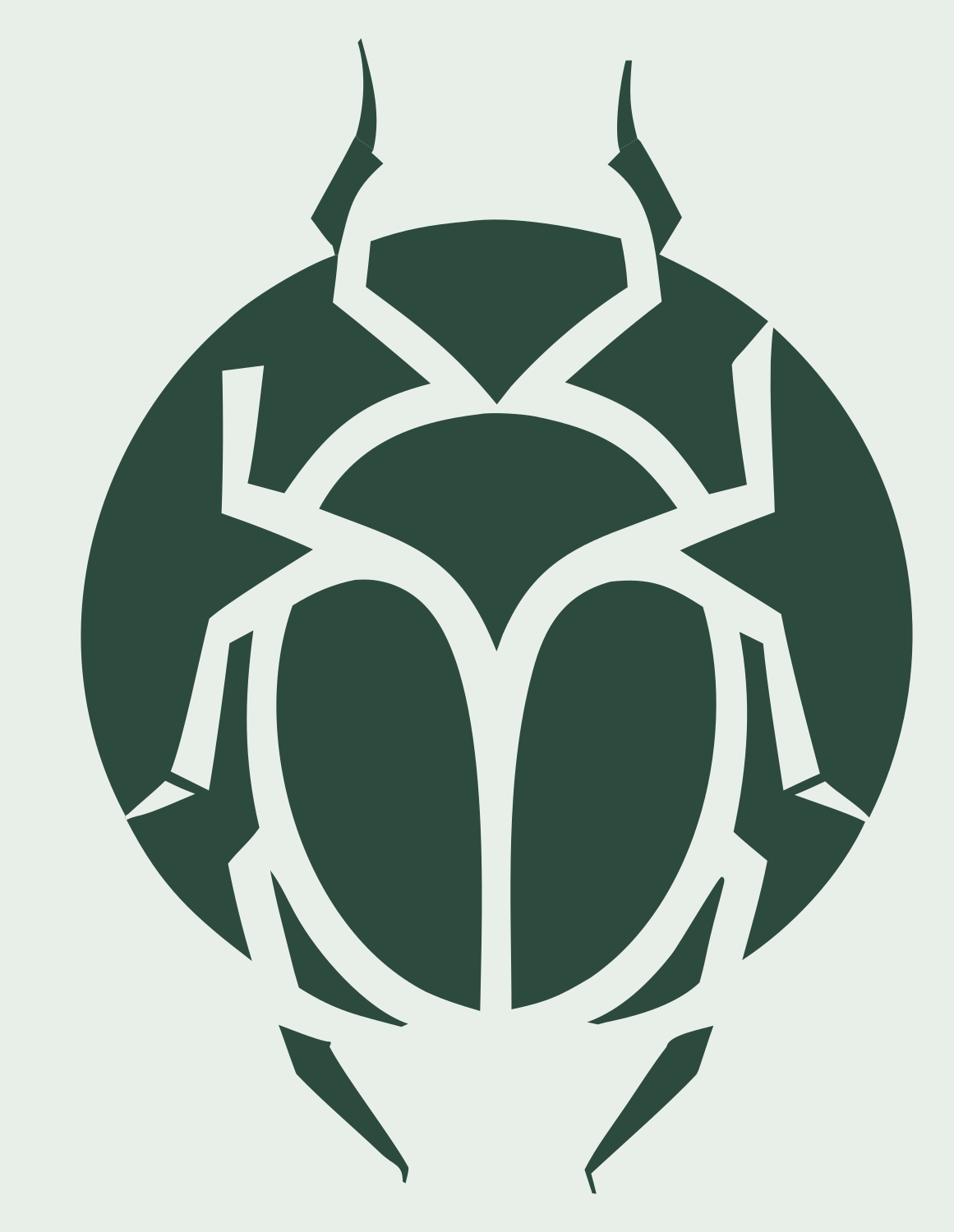 Negative Space Beetle Circle Emblem #e8efe9/#2d4a3e