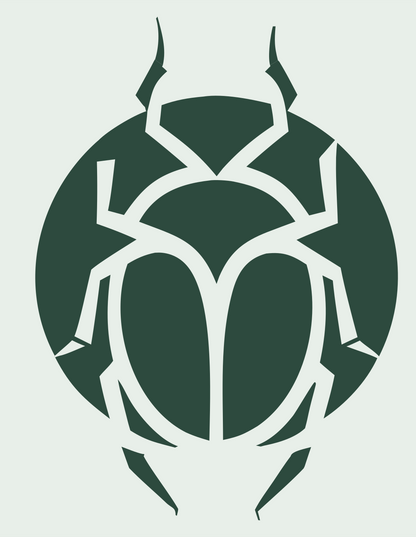 Negative Space Beetle Circle Emblem #e8efe9/#2d4a3e