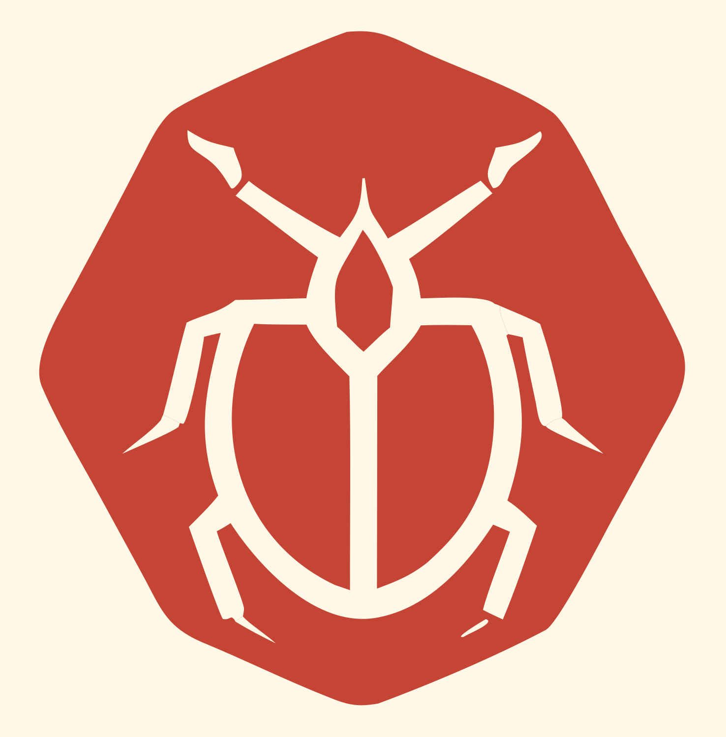 Beetle Octagon Negative Space Badge #fff8e7/#c44536
