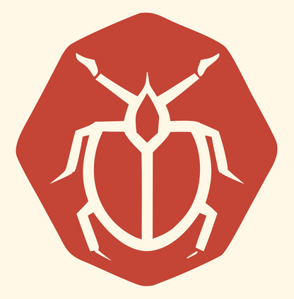 Beetle Octagon Negative Space Badge #fff8e7/#c44536