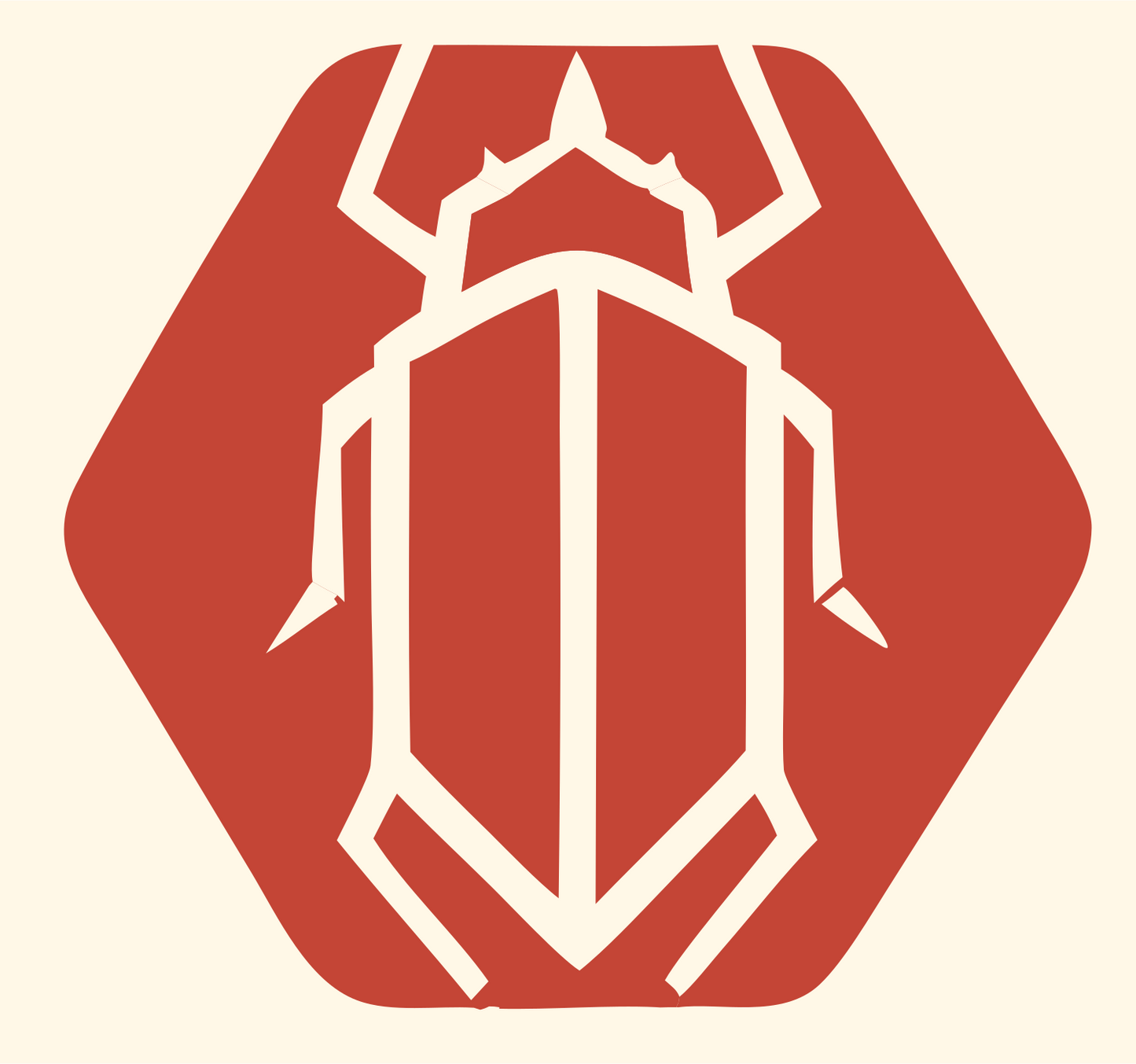 Negative Space Beetle Hexagon Badge #fff8e7/#c44536