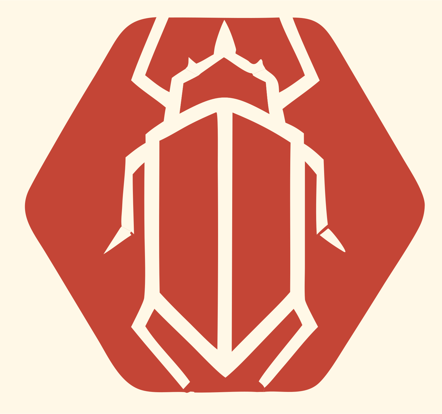 Negative Space Beetle Hexagon Badge #fff8e7/#c44536