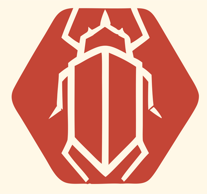 Negative Space Beetle Hexagon Badge #fff8e7/#c44536