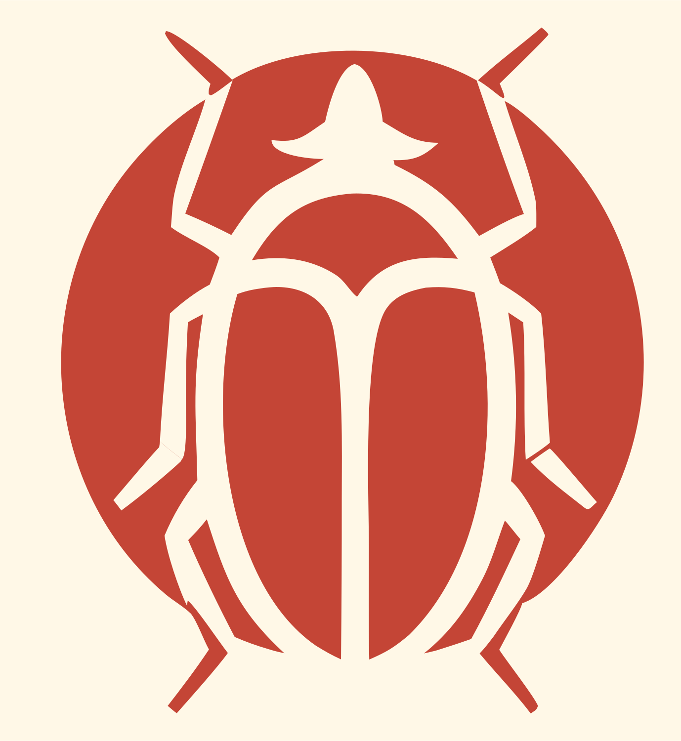 Negative Space Beetle Round Badge #fff8e7/#c44536
