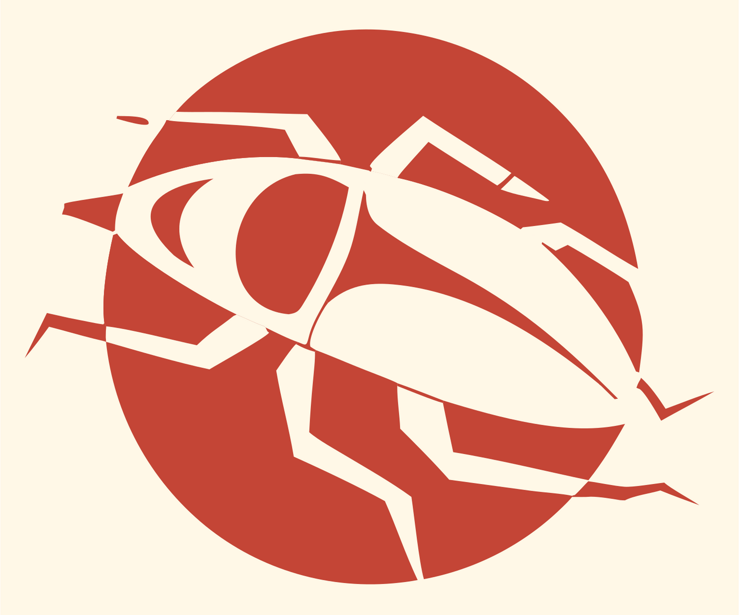 Negative Space Cockroach Circle Logo #fff8e7/#c44536