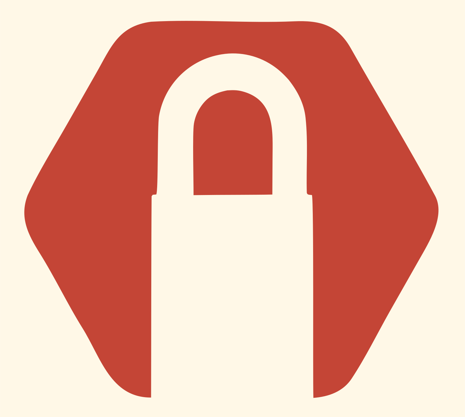 Negative Space Padlock Hexagon Badge #fff8e7/#c44536