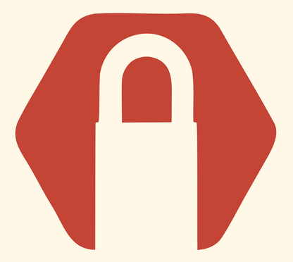 Negative Space Padlock Hexagon Badge #fff8e7/#c44536