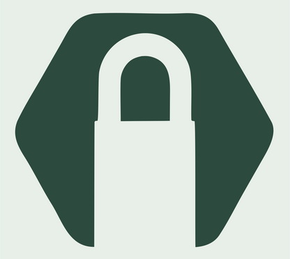 Negative Space Padlock Hexagon Badge #e8efe9/#2d4a3e