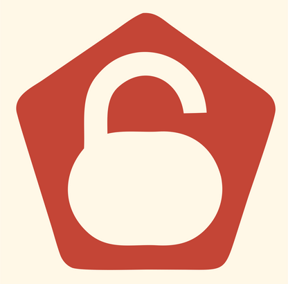 Negative Space Padlock Pentagon Badge #fff8e7/#c44536