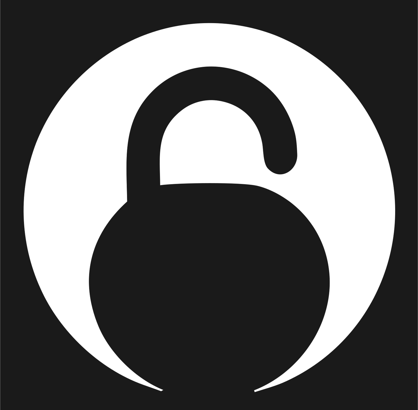 Negative Space Unlocked Padlock Emblem #1a1a1a/#ffffff