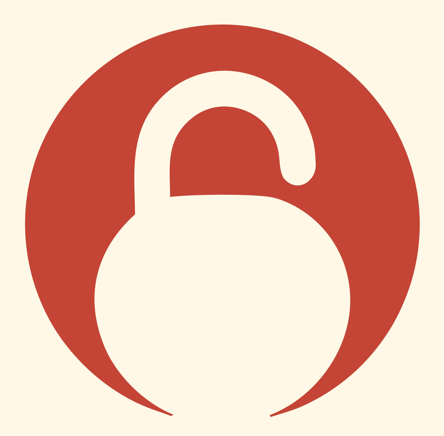 Negative Space Unlocked Padlock Emblem #fff8e7/#c44536