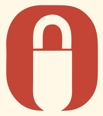 Negative Space Padlock Rounded Badge #fff8e7/#c44536