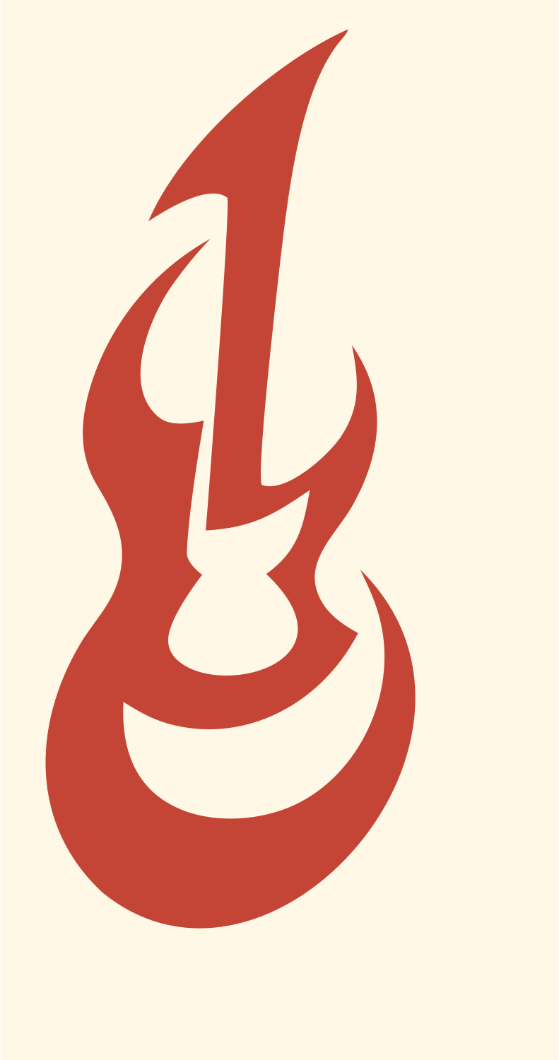 Tribal Flame Guitar Emblem #fff8e7/#c44536