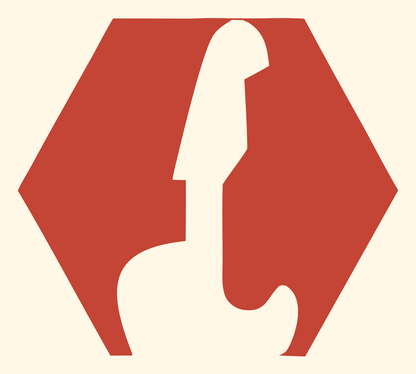 Negative Space Guitar Hexagon Mark #fff8e7/#c44536