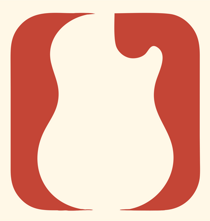 Negative Space Guitar Rounded Badge #fff8e7/#c44536