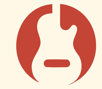 Negative Space Guitar Circle Crest #fff8e7/#c44536