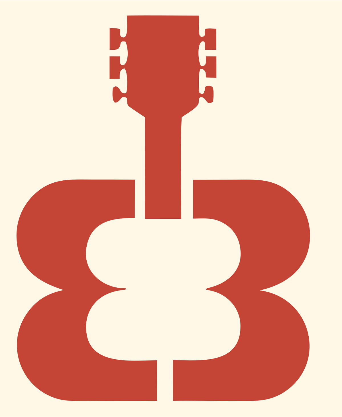 Negative Space Guitar Headstock Crest #fff8e7/#c44536