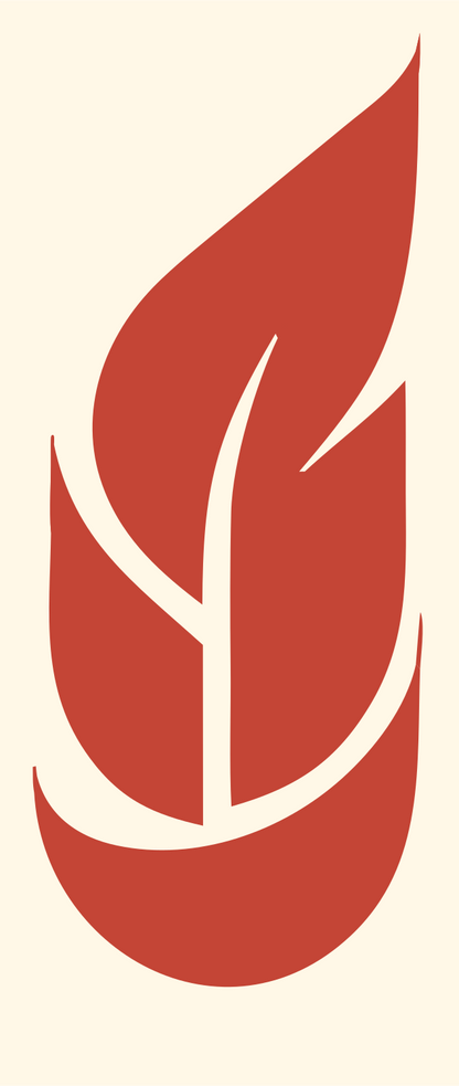 Curved Feather Spine Logo #fff8e7/#c44536