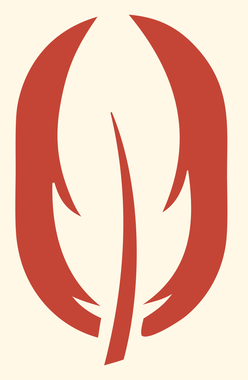 Negative Space Feather Oval Mark #fff8e7/#c44536
