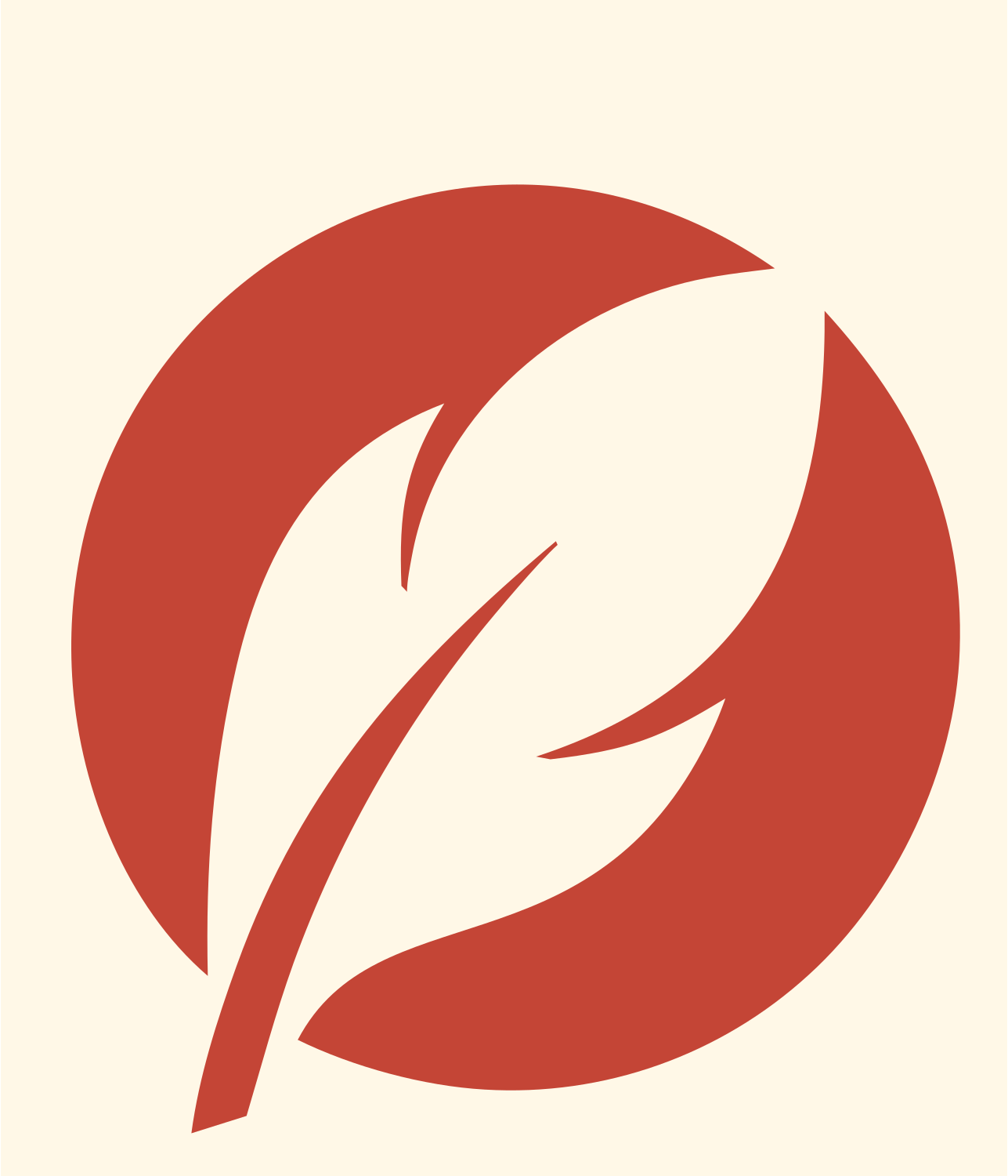 Negative Space Feather Circle Badge #fff8e7/#c44536