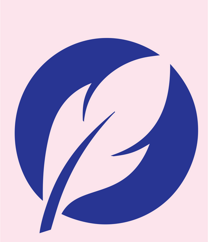 Negative Space Feather Circle Badge #fce4ec/#283593