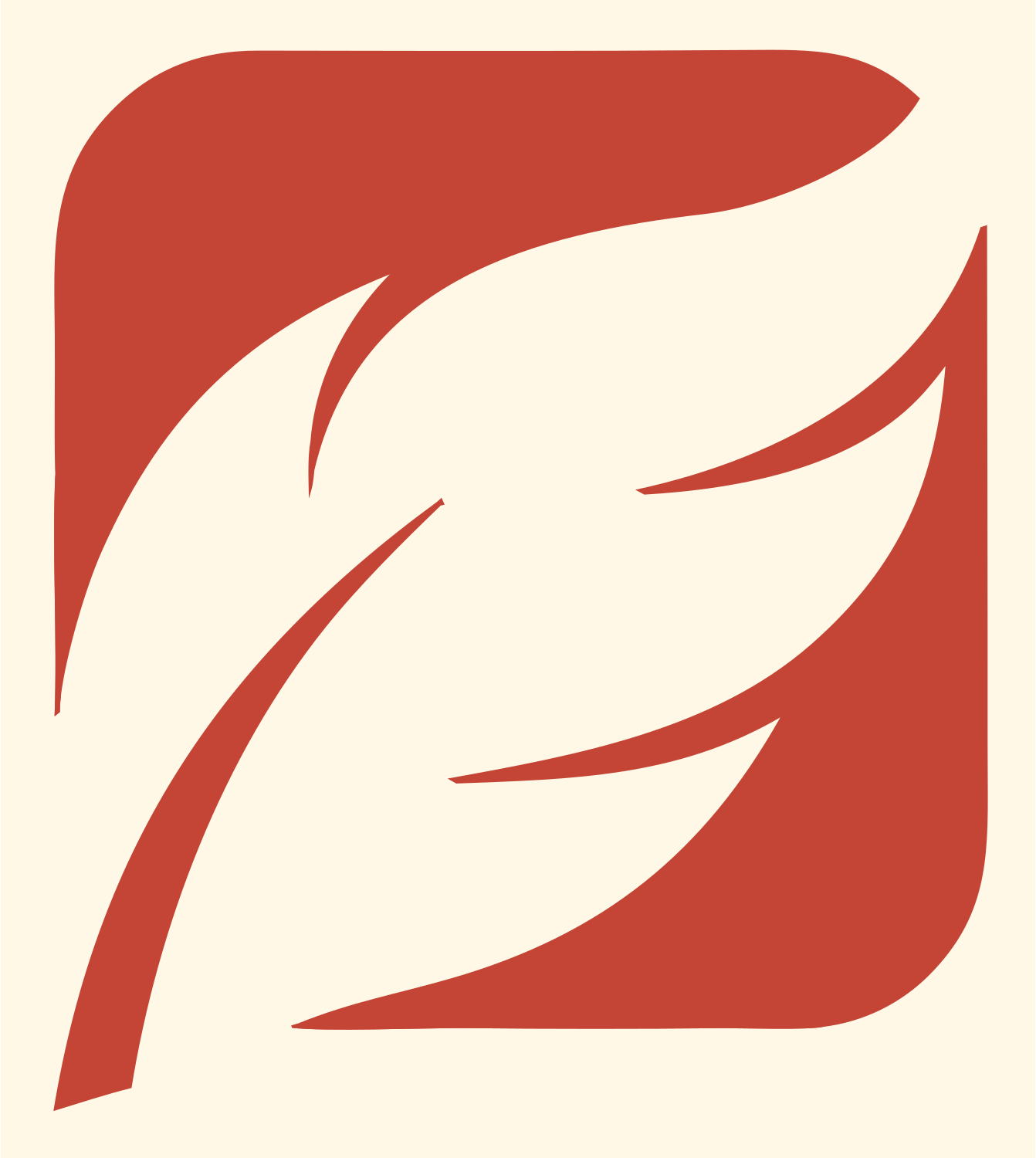 Negative Space Feather Square Badge #fff8e7/#c44536