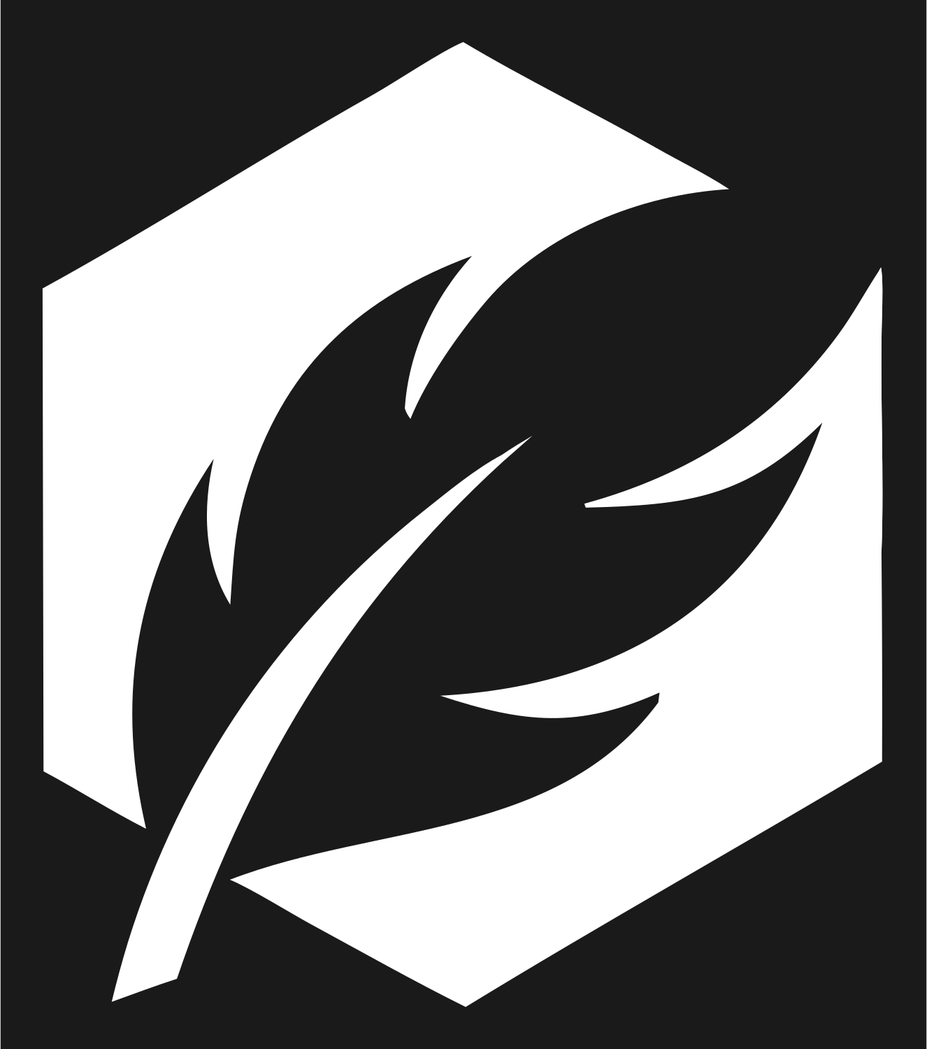 Negative Space Feather Hexagon Logo #1a1a1a/#ffffff