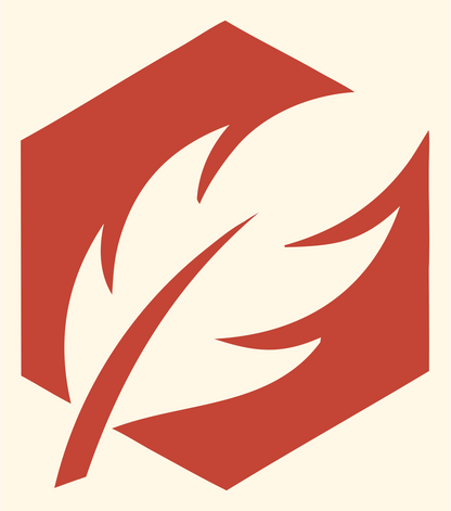 Negative Space Feather Hexagon Logo #fff8e7/#c44536
