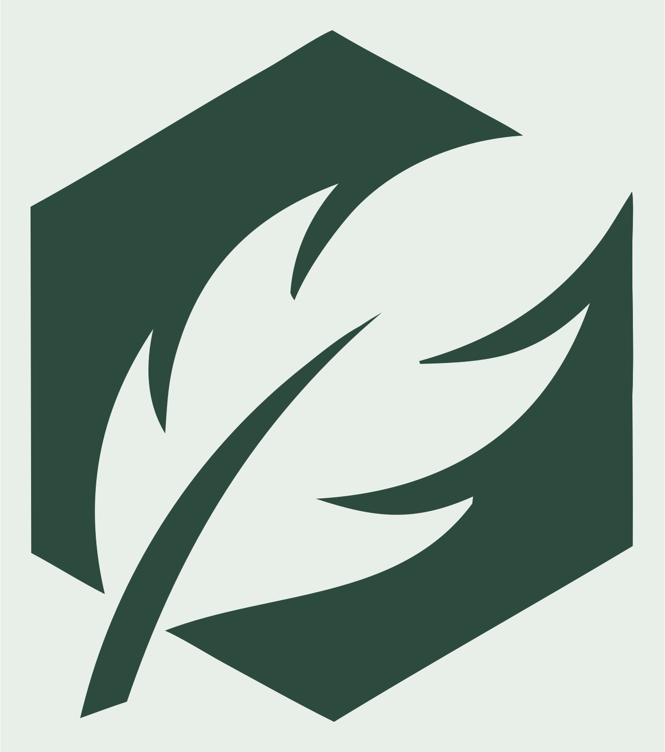 Negative Space Feather Hexagon Logo #e8efe9/#2d4a3e