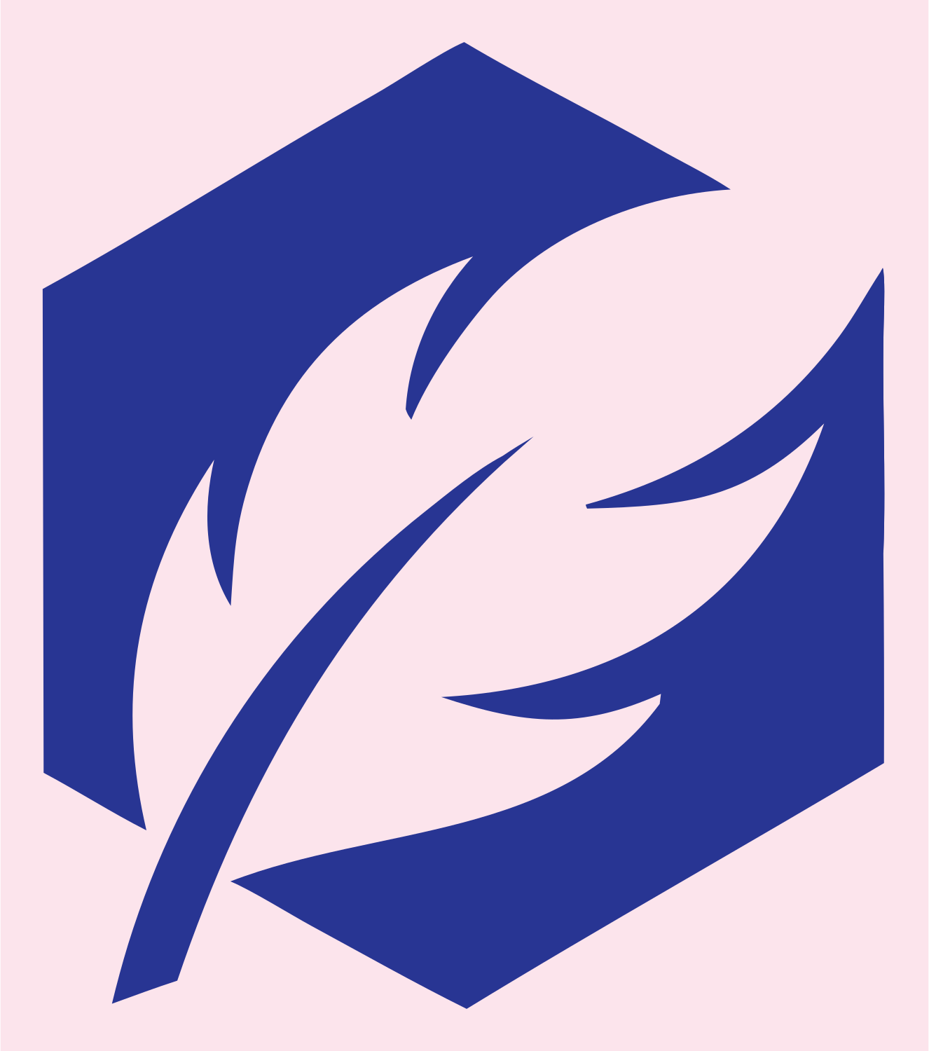 Negative Space Feather Hexagon Logo #fce4ec/#283593