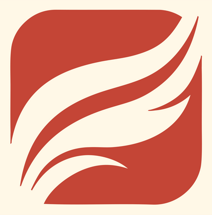 Negative Space Feather Wave Mark #fff8e7/#c44536