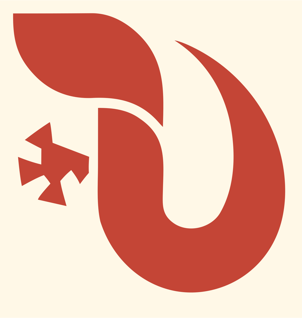 Negative Space Gecko Tail Logo #fff8e7/#c44536