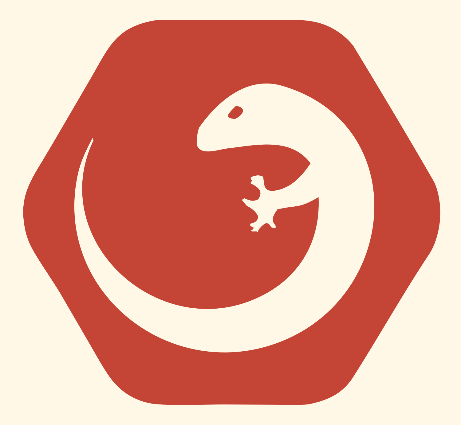 Negative Space Gecko Hexagon Badge #fff8e7/#c44536