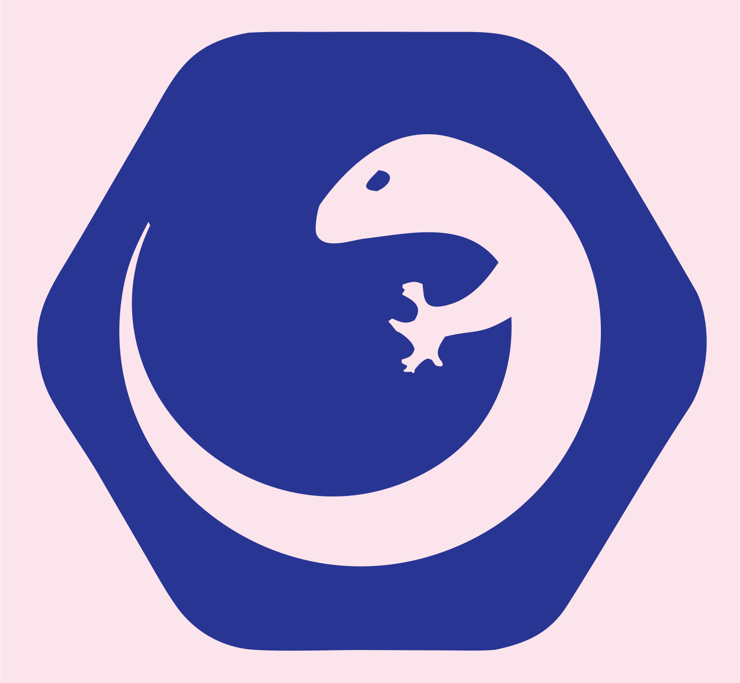 Negative Space Gecko Hexagon Badge #fce4ec/#283593