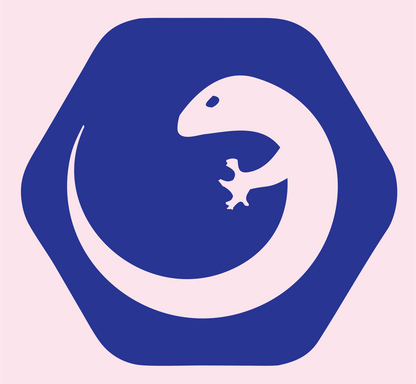 Negative Space Gecko Hexagon Badge #fce4ec/#283593